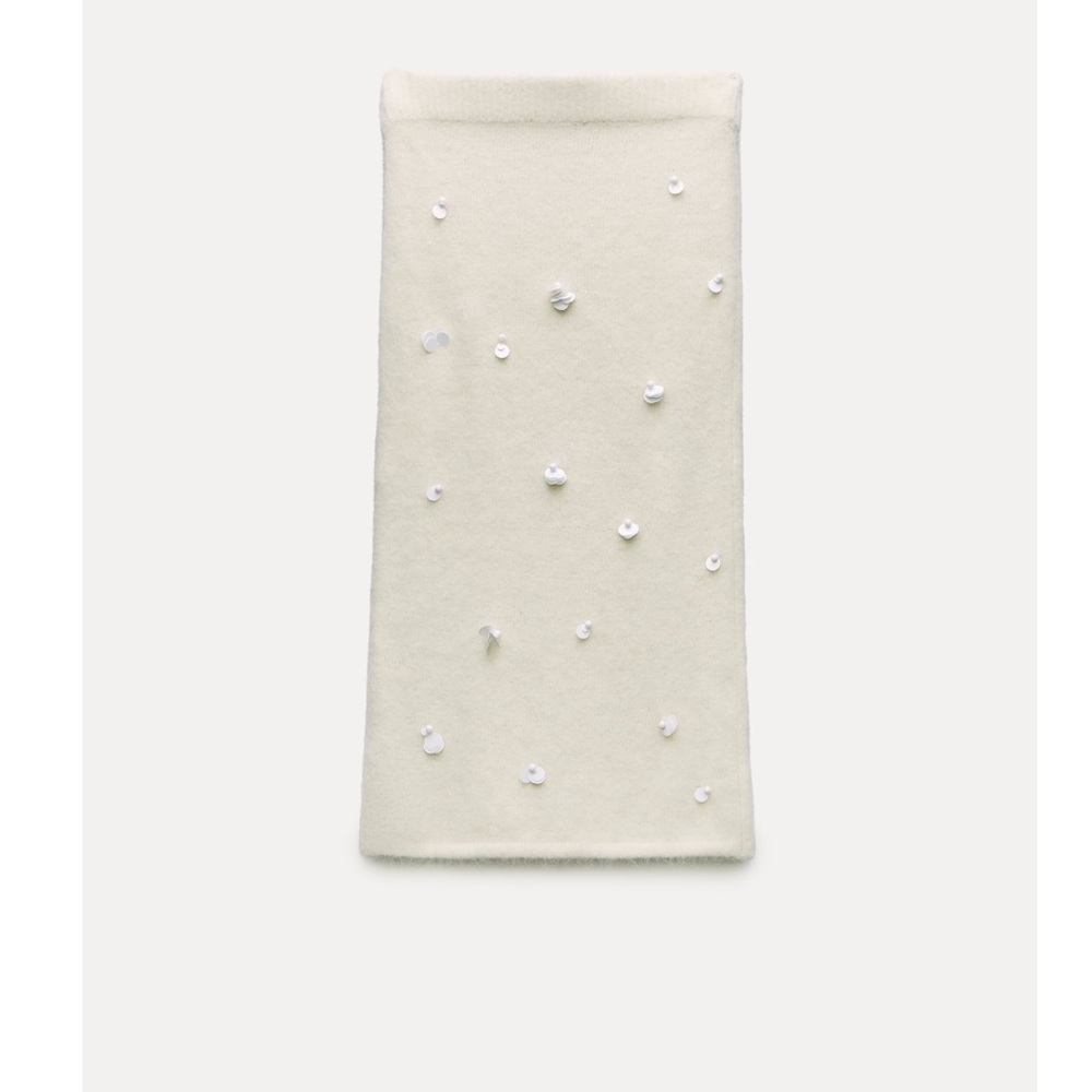 Zara Sequin embroidered Alpaca Blend Knit Pencil Midi Skirt Ecru white S NWT - Picture 11 of 15